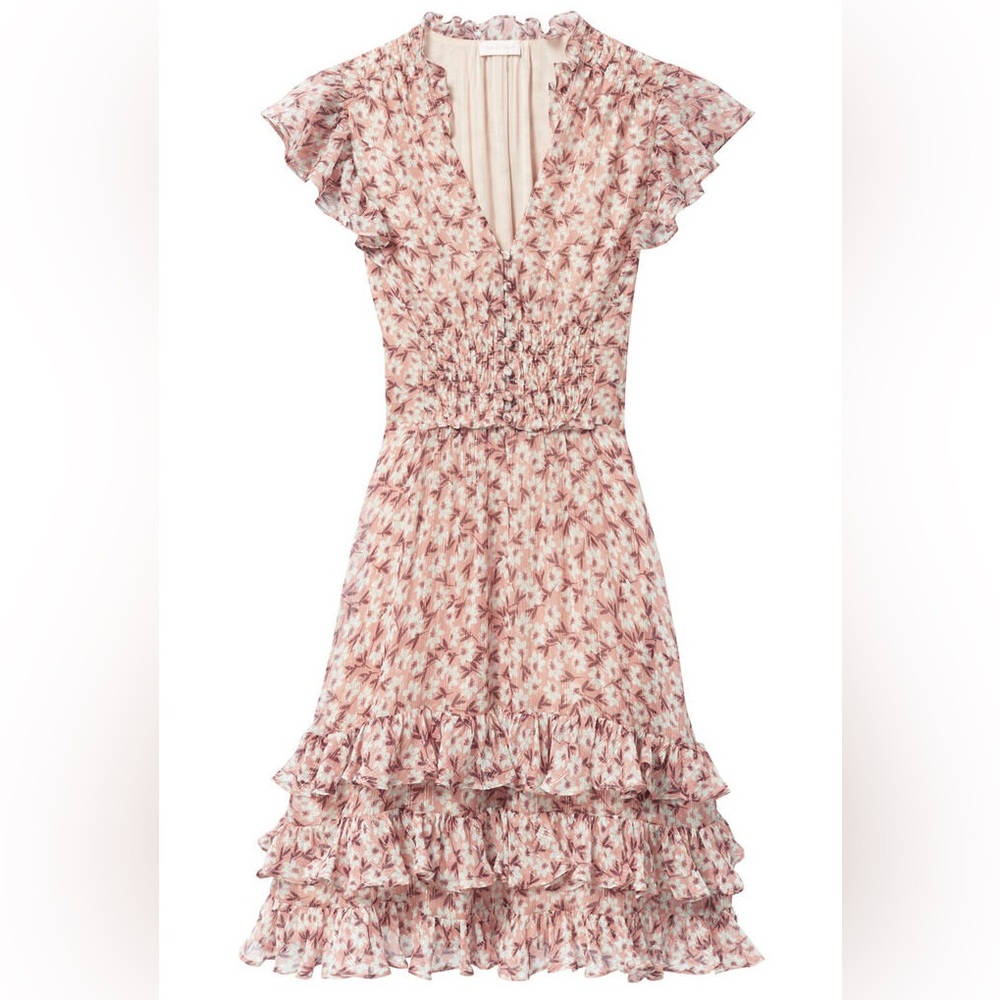 REBECCA TAYLOR Lucia V Neck Short Sleeve Silk Dress - Picture 2 of 11